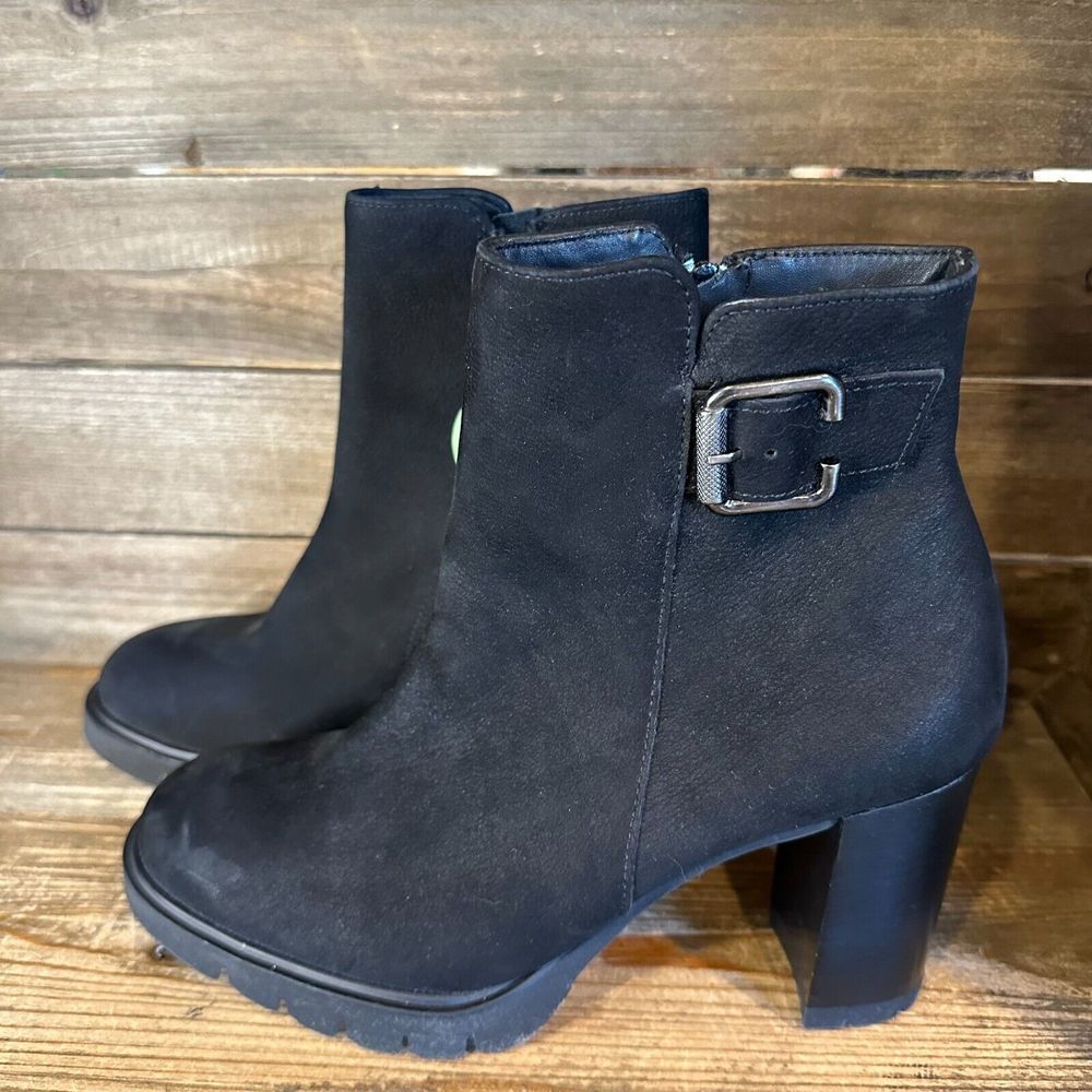 New Womens Paul Green Selma Black Nubuck‎ Leather Heeled Ankle Boots Size 7.5 M